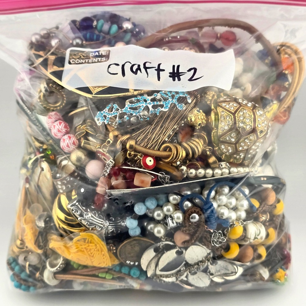 7lb Jewelry Craft Bag #2 - Bulk Lot Assorted Upcycle Broken Chains Beads & More - Picture 2 of 11